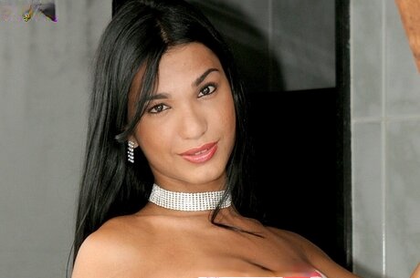 La magnifique beauté trans Bruna Tavares aguiche avec sa grosse bite bandante, en se déshabillant entièrement nue - 1