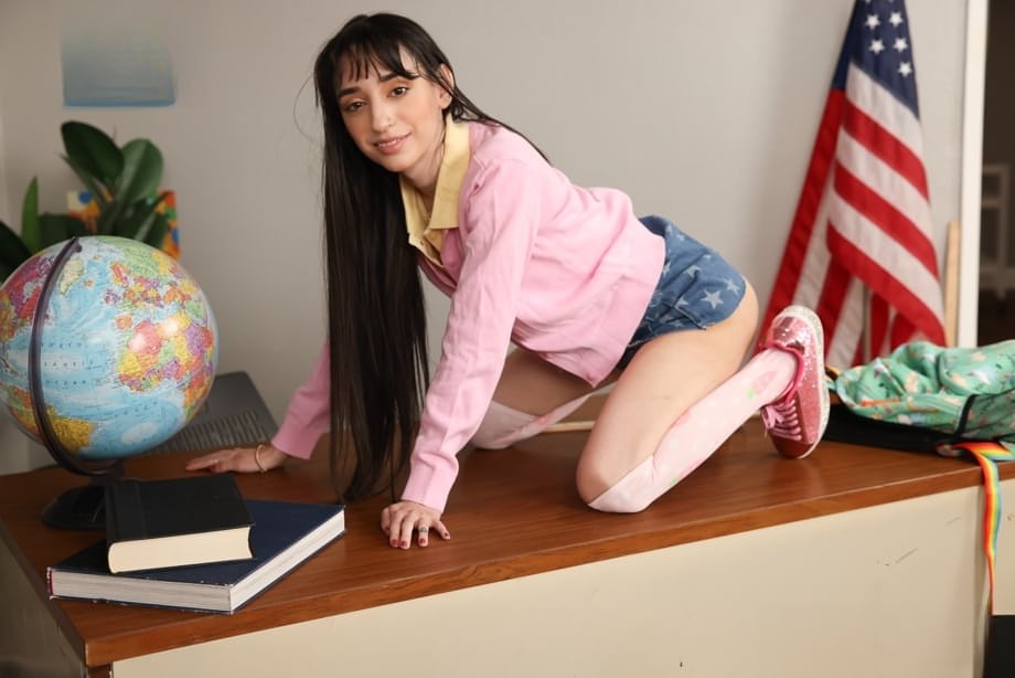 "Ronnie Violet the Skinny Schoolgirl Rides Her Teacher's Massive Hard Cock - 1