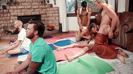 Peter King unloads multiple creampies in Lilith Grace's dripping cunt while the yoga gangbang explodes around them - 8