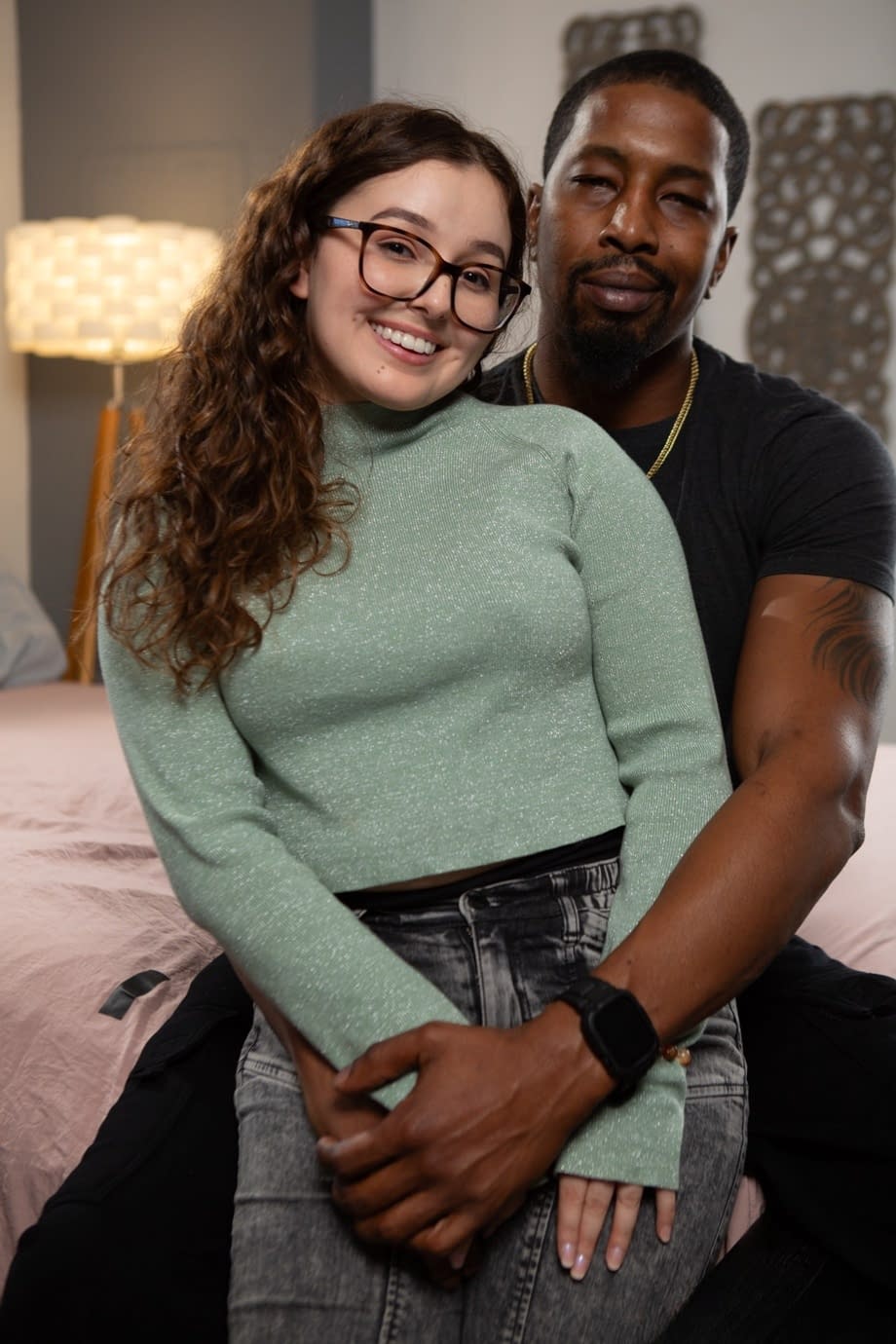 Curly-haired babe with glasses Leana Lovings gets her mouth & pussy blacked