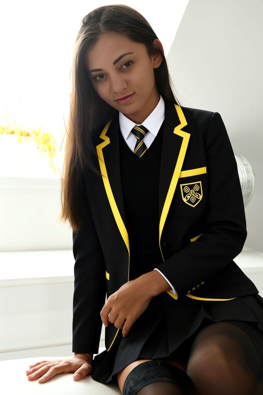 Shrima Malati abre de par en par sus piernas con el uniforme de colegiala, exhibiendo de cerca su coño recién depilado y rosado. - 11