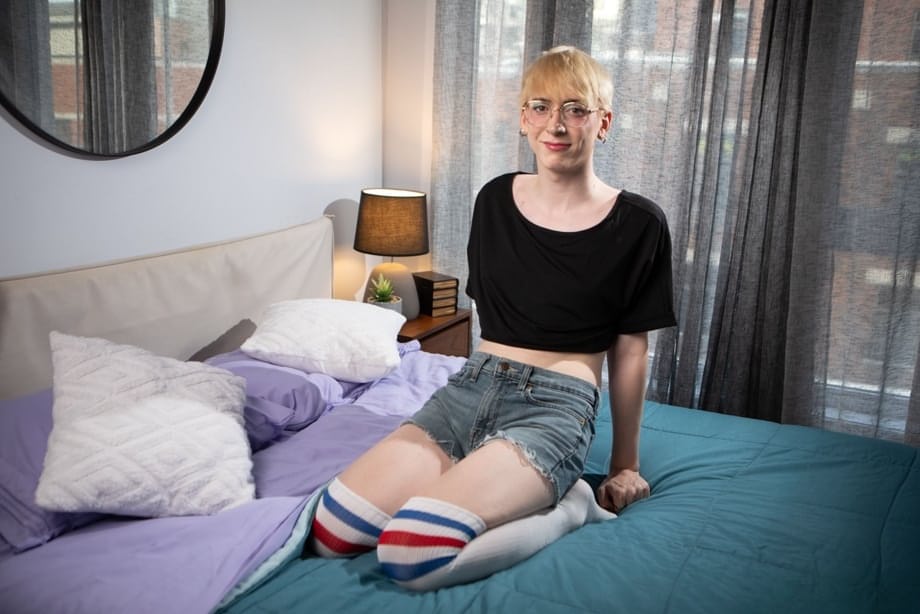 Harrison Feels mesmerizes the petite beauty as she rides his massive black cock wearing thigh-high leg warmers - 2