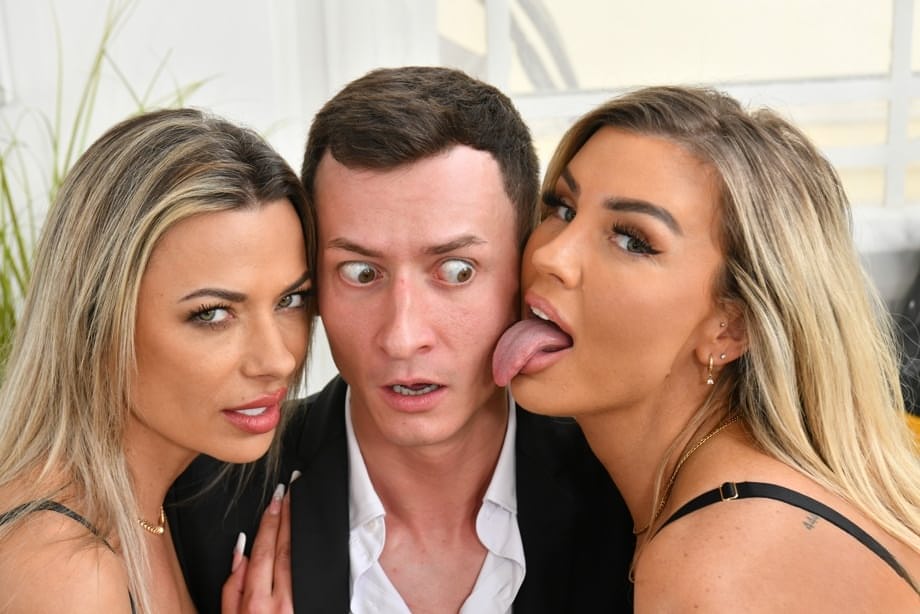 Hot blondes Shalina Devine and her friend seduce a waiter for a threesome