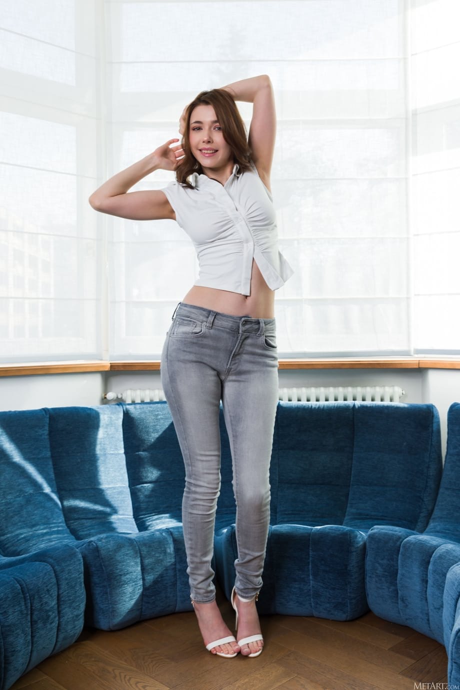 Sensual Mila Azul striptease reveals every inch of her naked body on sofa - 2