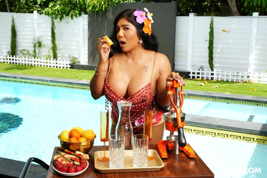 Busty Diabella Eclair squirts wildly after sizzling sex in her private pool before modeling lingerie like a top porn model - 5