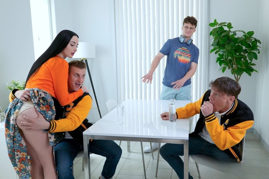 Violet Voss arched over, sharing a double blowjob, every deep-throated lick captured - 6