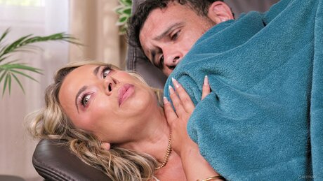 Sultry blonde seductress Shalina Devine devours pleasure on leather sofa with her stud - 7